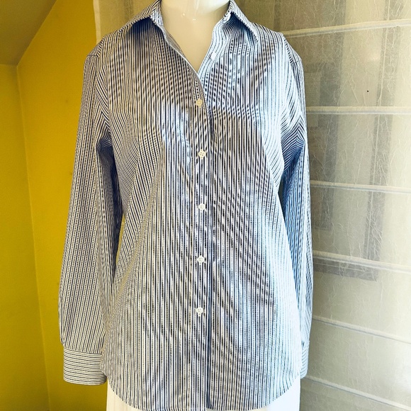 JONES & CO. Ladies Button Front Striped Shirt, Pure Cotton, Long Sleeve - Picture 2 of 6